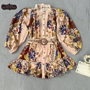NWT FARM RIO Pink Beauty Bouquet Puff Sleeve Mini Dress size Medium